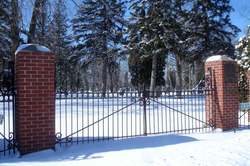 Evergreen Cemetery Entrance Gate in Wintertime